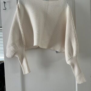 Zara White/Cream Bubble Sleeve Elegant Cream Women's Sweater
